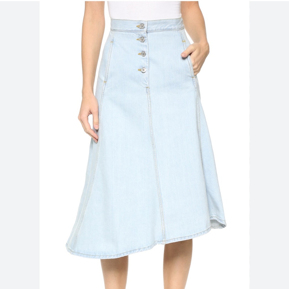 Acne Light Blue Asymmetrical Denim Midi Skirt